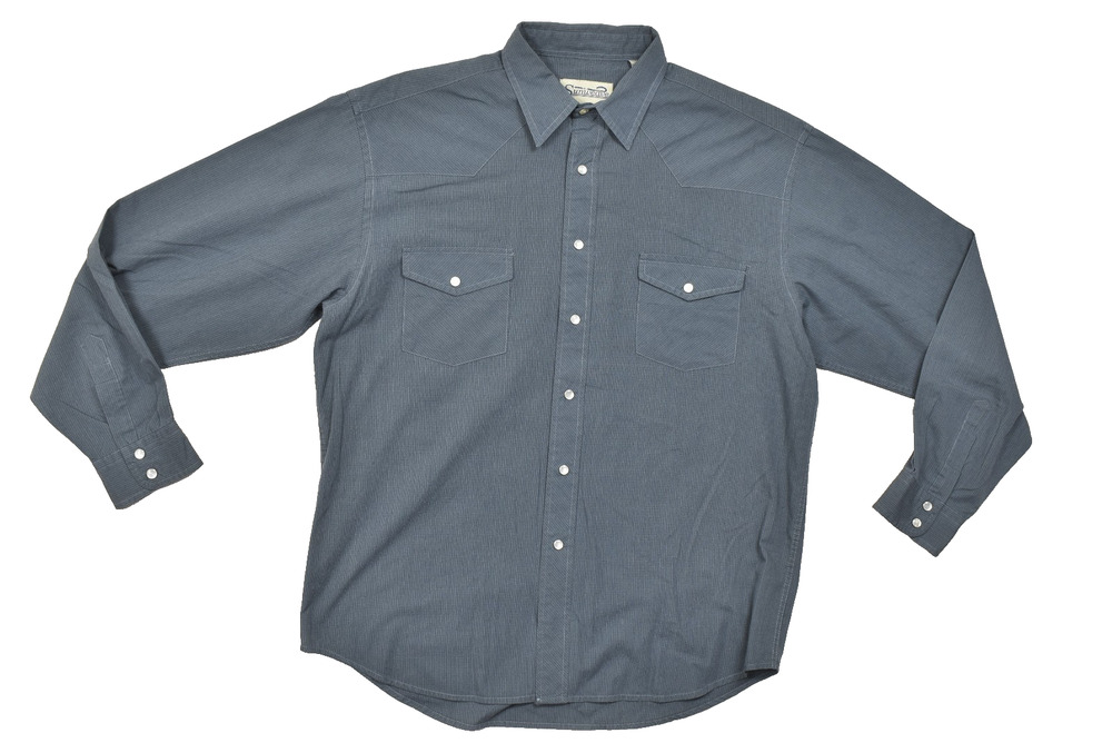 Sunweave Mens XL Western Pearl Snap Shirt Long Sleeve Textured Gray Point Collar